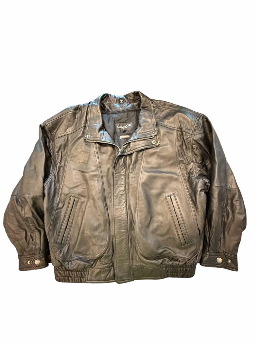 Kenneth Cole Mens Black Leather Bomber Jacket Removable Thinsulate Lining XXL